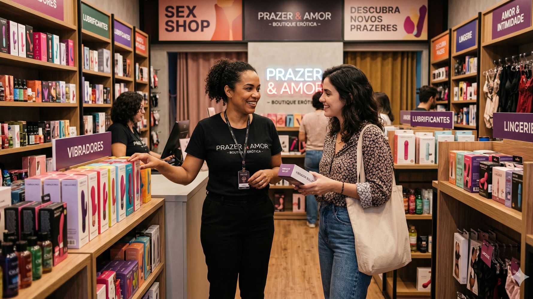 vendedora e cliente em um sex shop